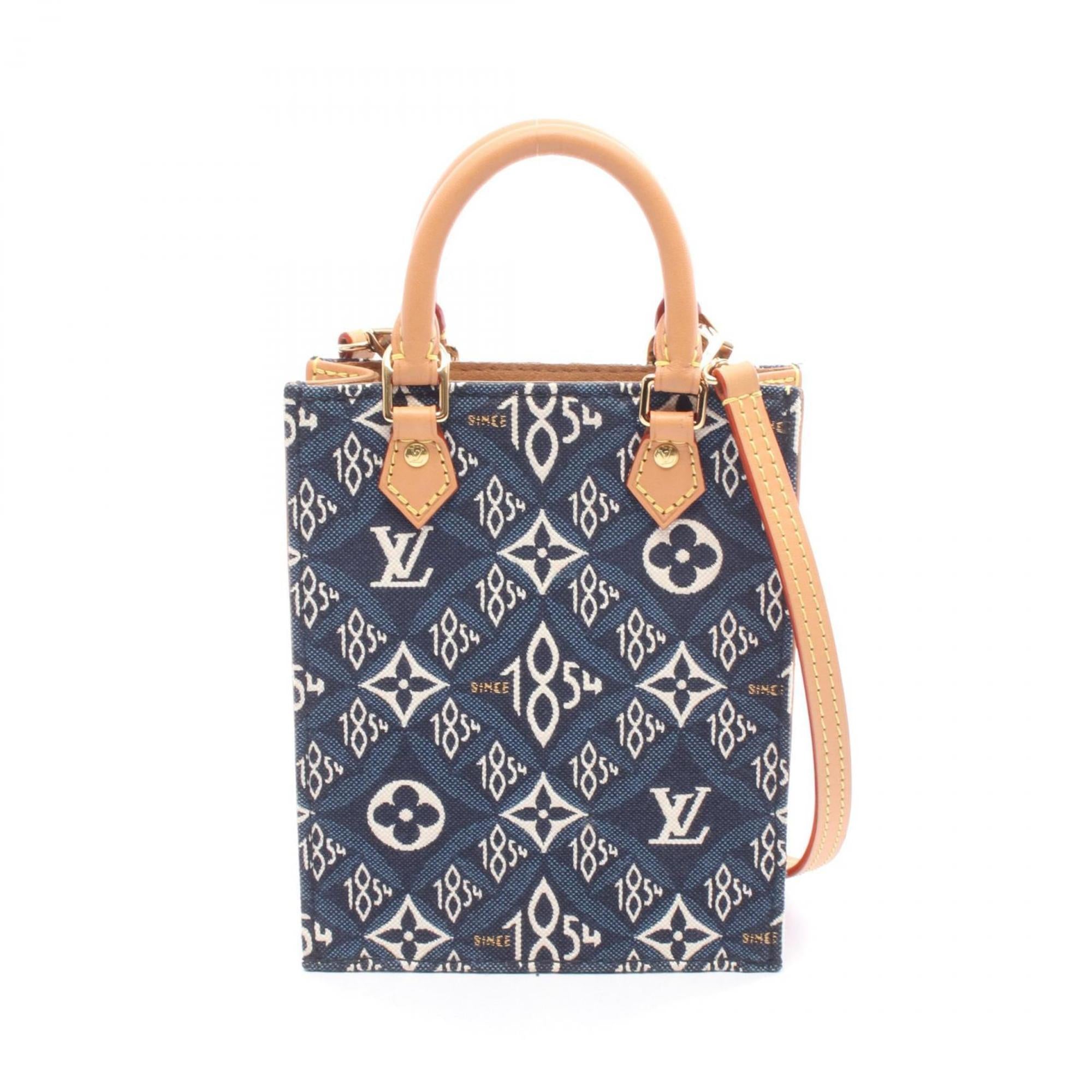Louis Vuitton Brown Navy White Canvas Leather Monogram Jacquard Handbag