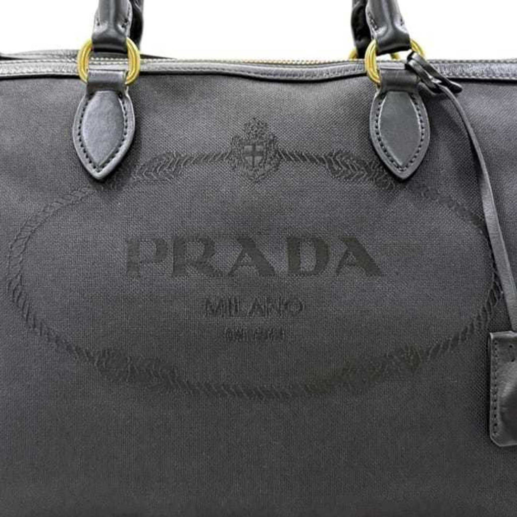 Prada Black Nero Canvas Jacquard Leather Shoulder Bag Tote Bag