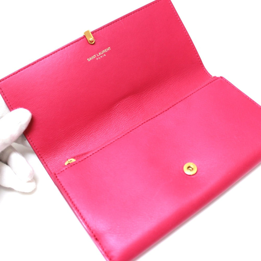 Saint Laurent Pink Leather Long Wallet (Bi-Fold) (Pre-Owned)