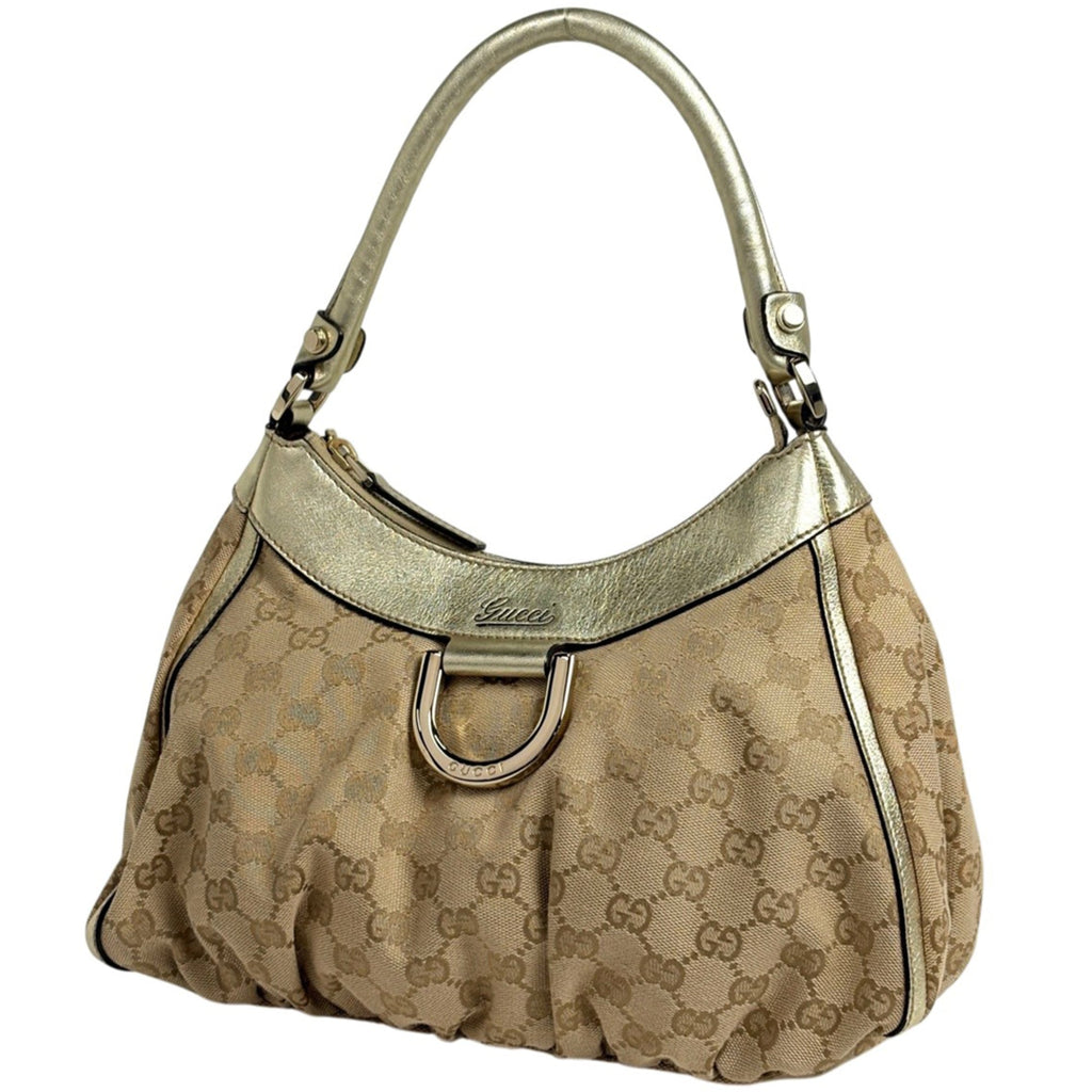 Gucci Beige Gold Gg Canvas Leather Handbag Shoulder Bag (Pre-Owned)