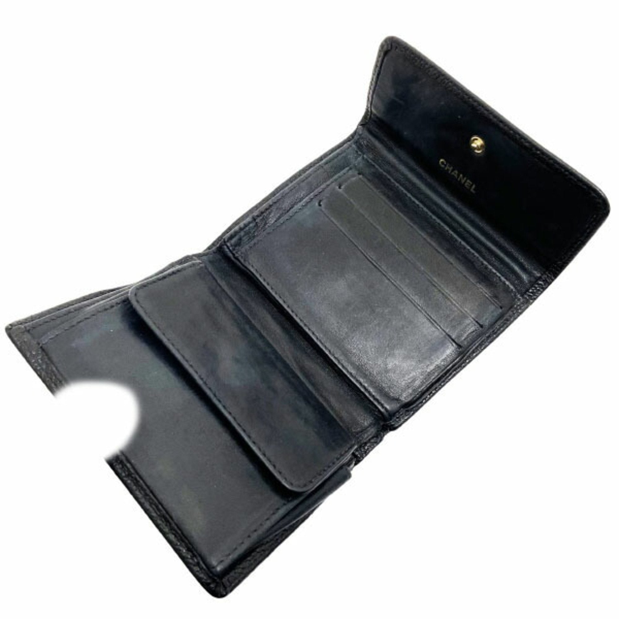 Chanel Black Grained Calfskin Wallet (Tri-Fold)