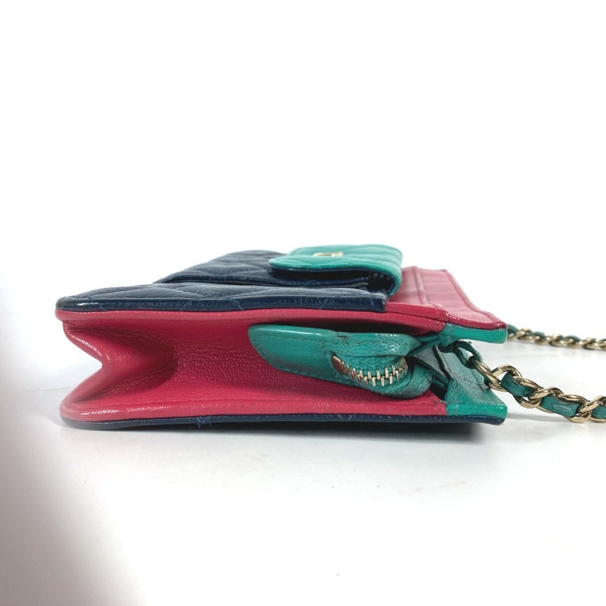 Chanel Navy Pink Grained Calfskin Pochette Shoulder Bag