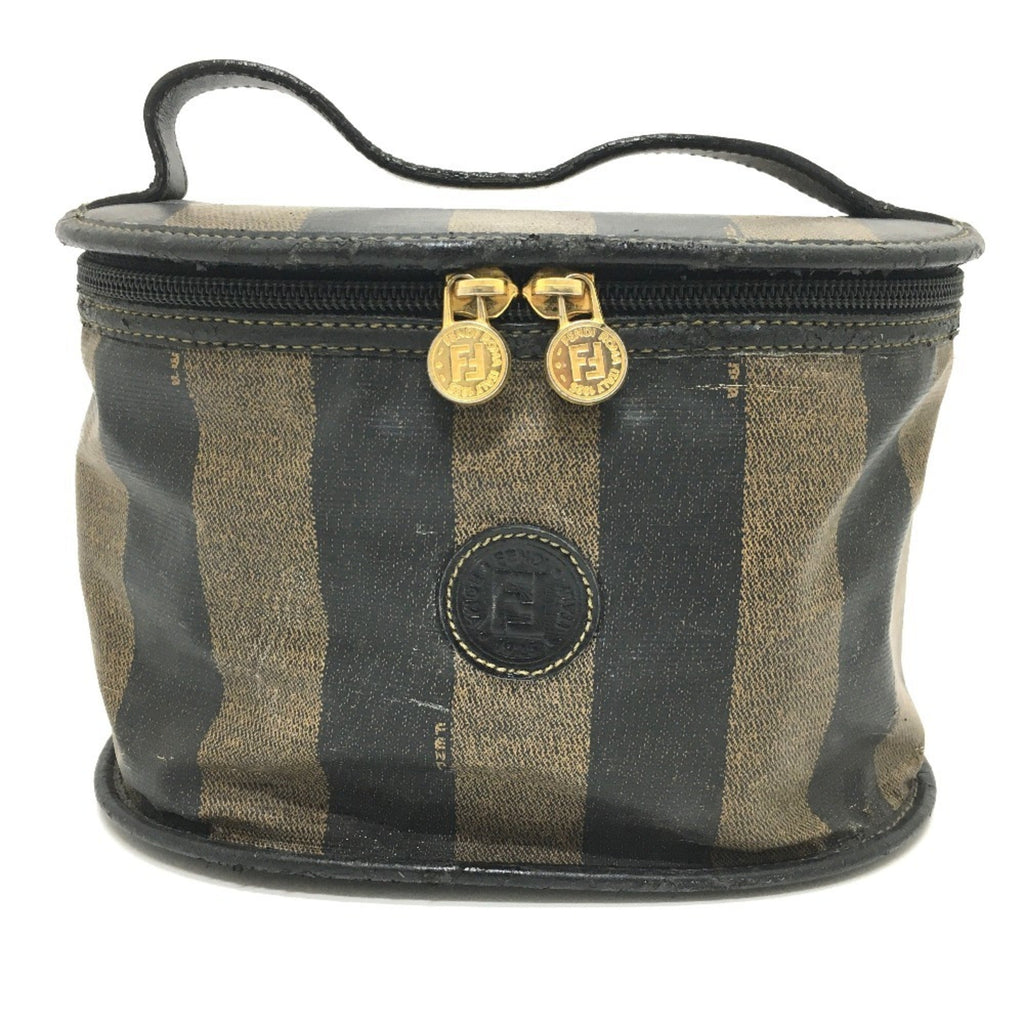 Fendi Black Brown Pvc Leather Pouch Vanity Bag
