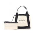 Balenciaga Black Ivory Canvas Leather Handbag Tote