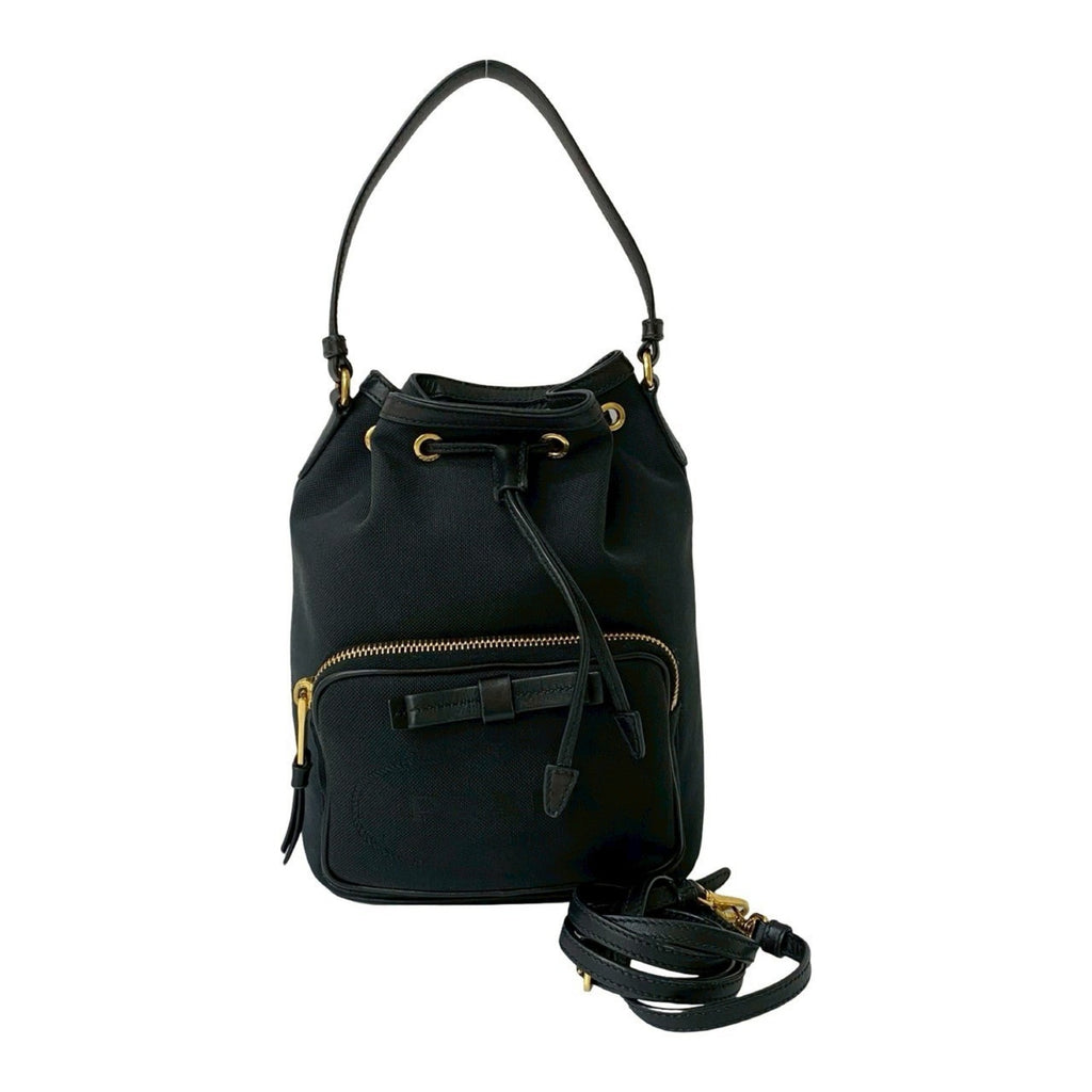 Prada Black Canvas Leather Handbag Shoulder Bag
