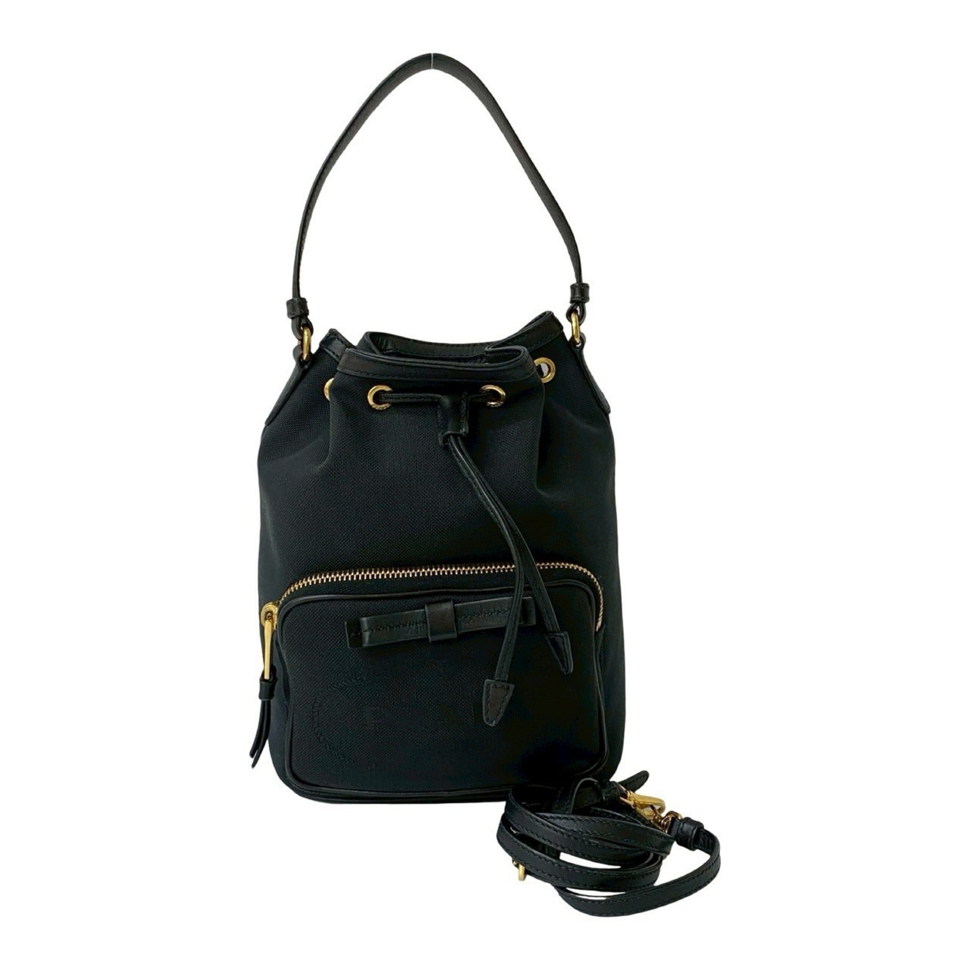 Prada Black Canvas Leather Handbag Shoulder Bag