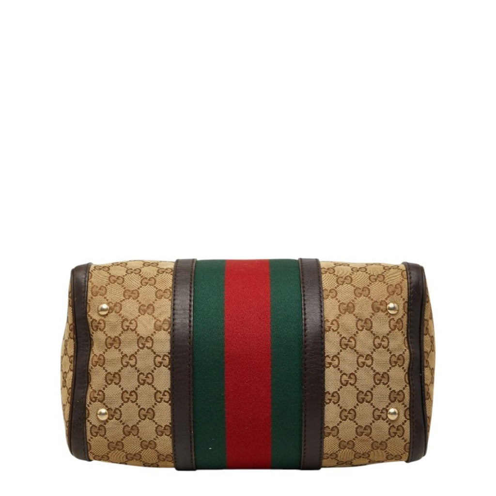 Gucci Beige Multi-Color Canvas Leather Boston Bag Shoulder Bag (Pre-Owned)