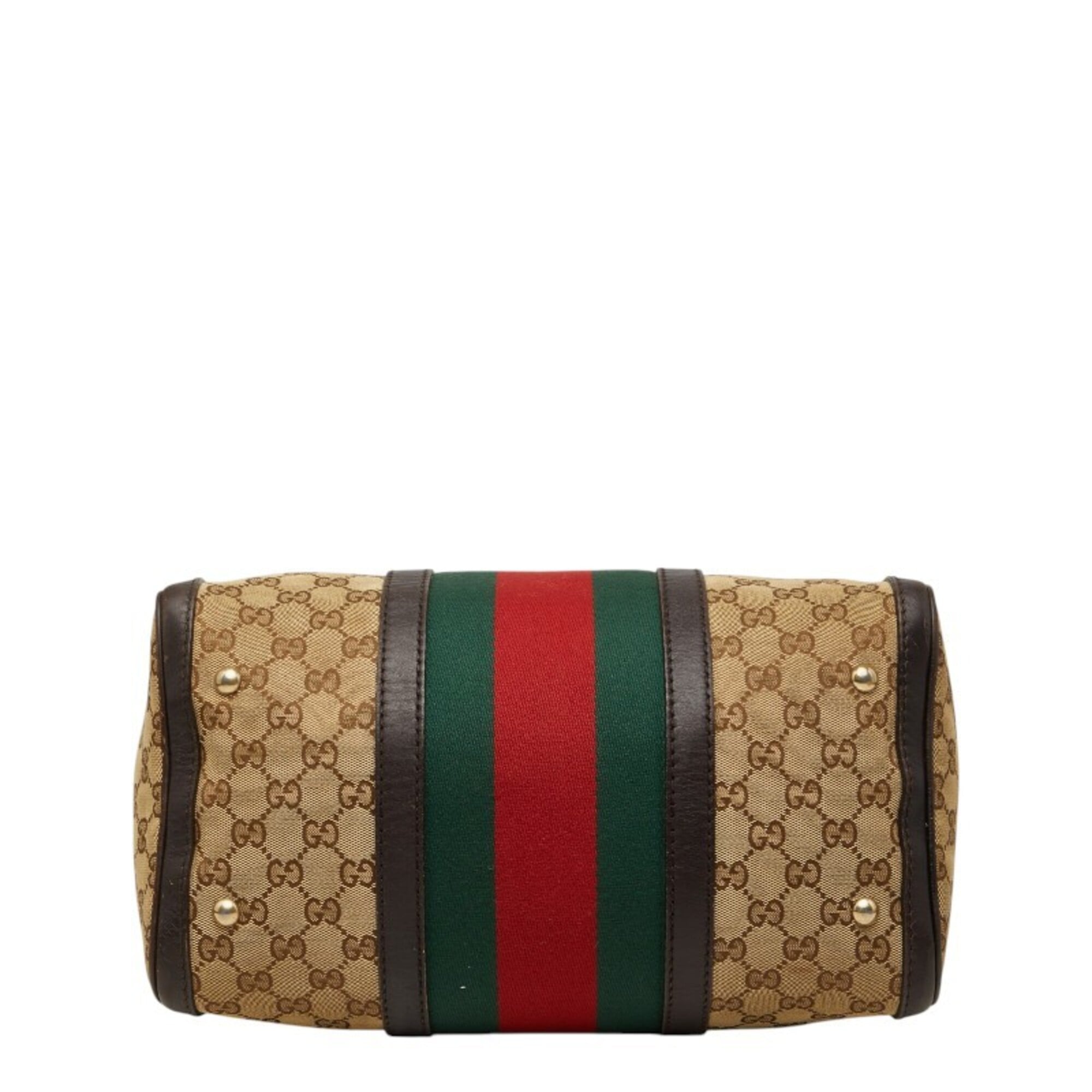 Gucci Beige Multi-Color Canvas Leather Boston Bag Shoulder Bag (Pre-Owned)