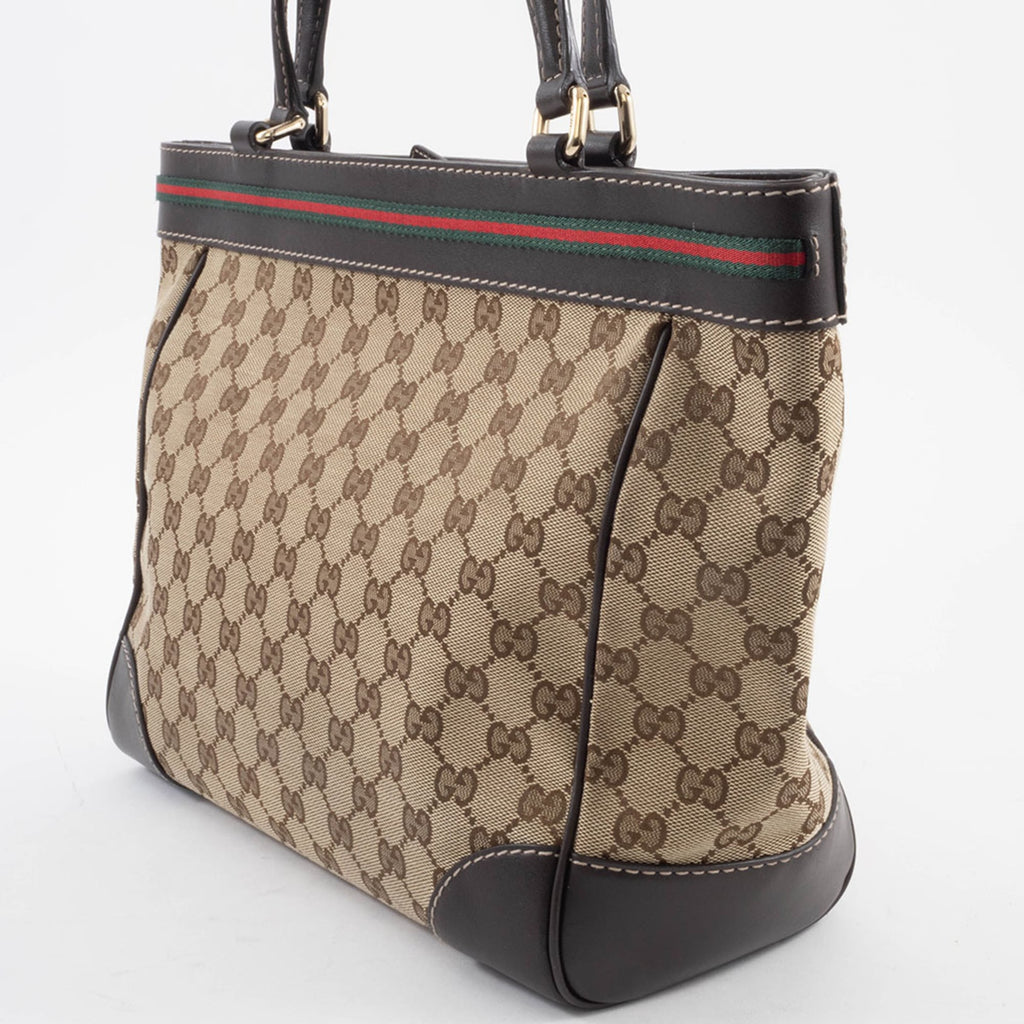 Gucci Gg Canvas Beige Brown Gg Canvas Leather Handbag (Pre-Owned)
