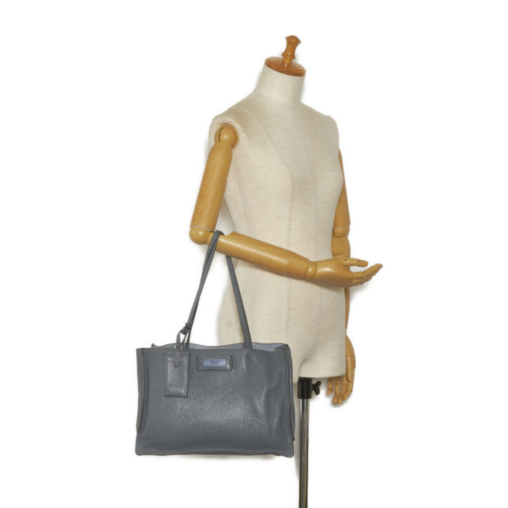 Prada Blue Light Blue Gray Leather Shoulder Bag Tote Bag