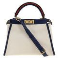 Fendi Navy White Canvas Leather Handbag