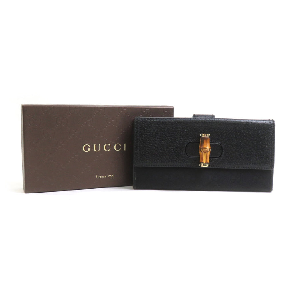 Gucci Black Gg Canvas Leather Long Wallet (Bi-Fold) (Pre-Owned)