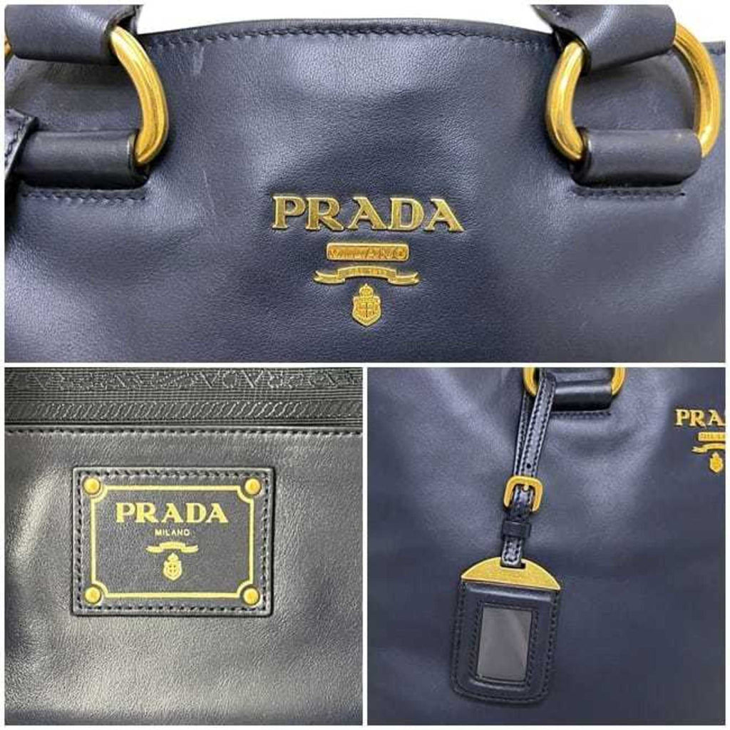 Prada Navy Leather Shoulder Bag Tote Bag
