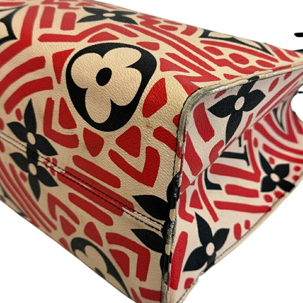 Louis Vuitton Beige Black Multi-Color Red Color Leather Handbag Shoulder Bag Tote Bag