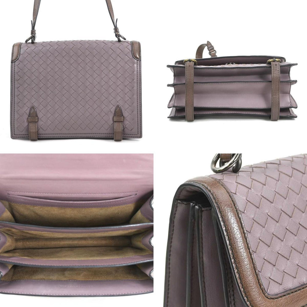 Bottega Veneta Intrecciato Purple Brown Leather Shoulder Bag