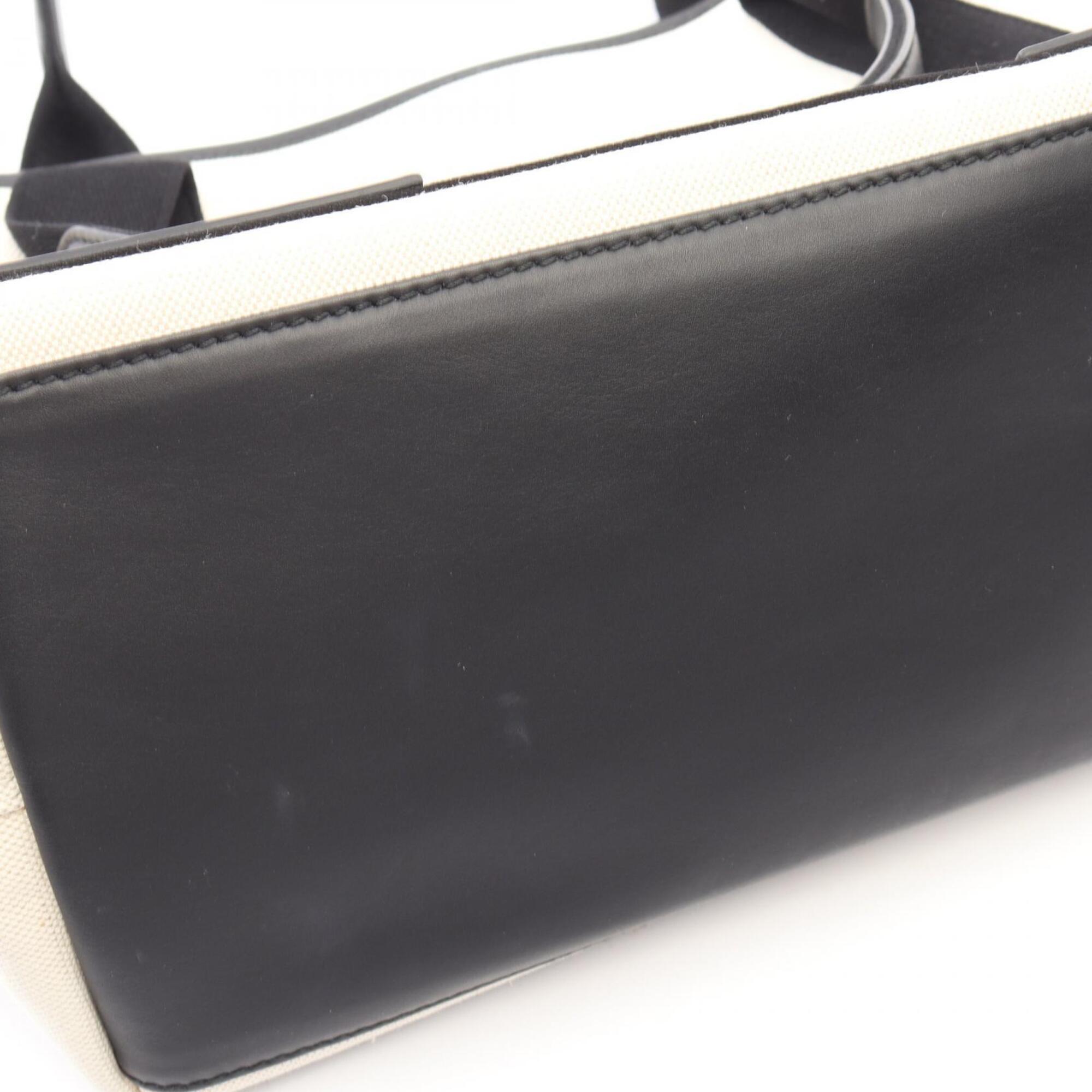 Balenciaga Black Ivory Canvas Leather Handbag Tote