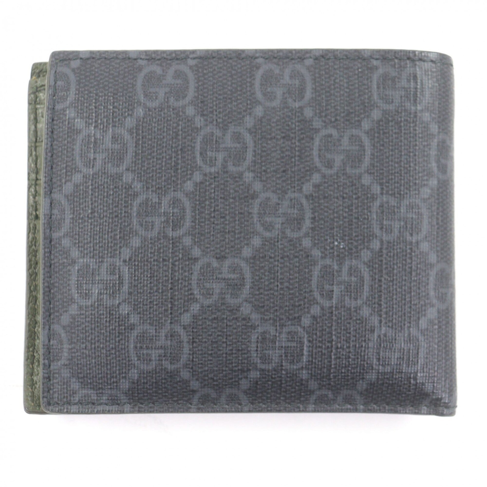Gucci Gray Khaki Gg Canvas Leather Wallet (Bi-Fold) (Pre-Owned)