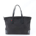 Gucci Black Leather Canvas Shoulder Bag Tote Bag (Pre-Owned)