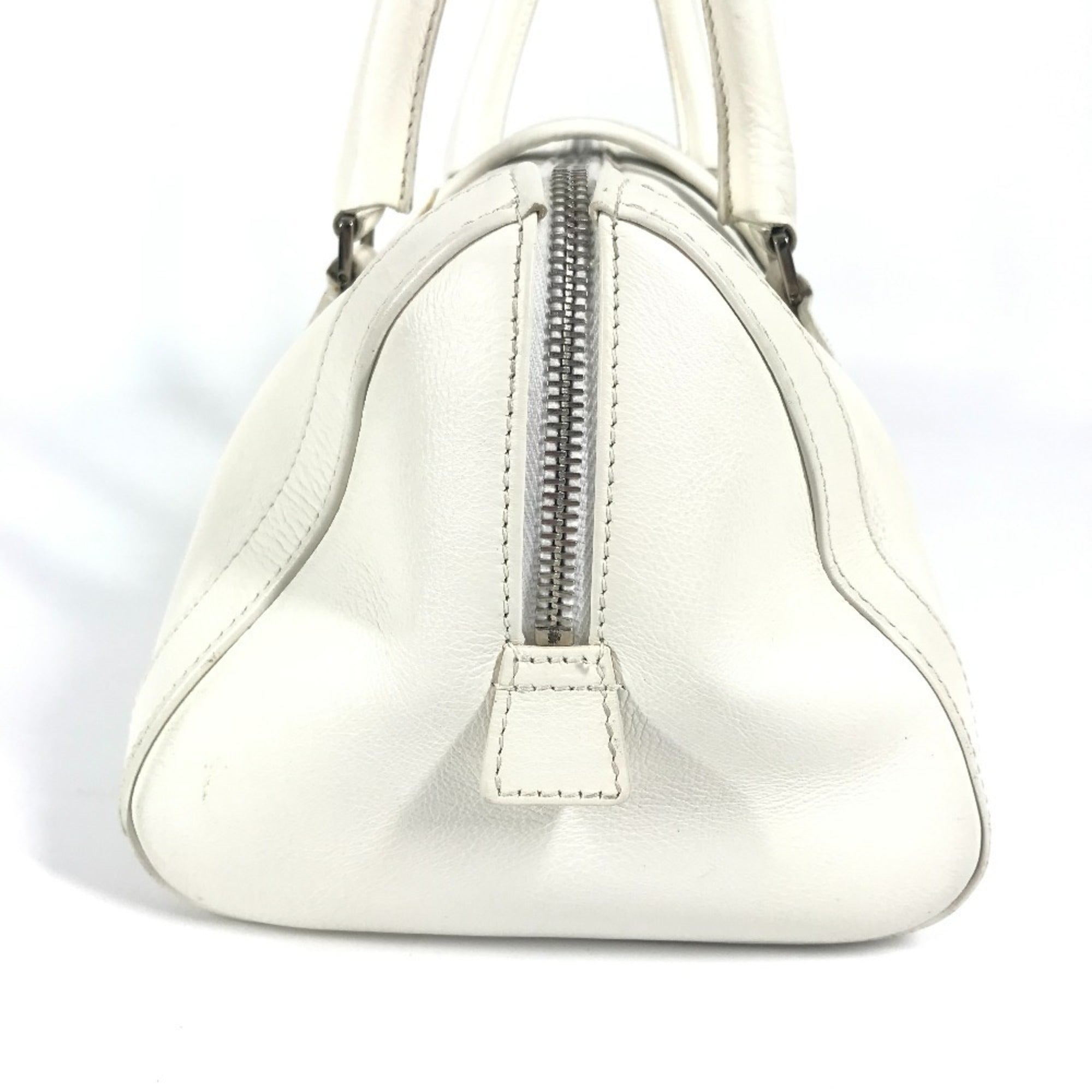 Christian Dior White Leather Boston Bag Handbag (Pre-Owned)