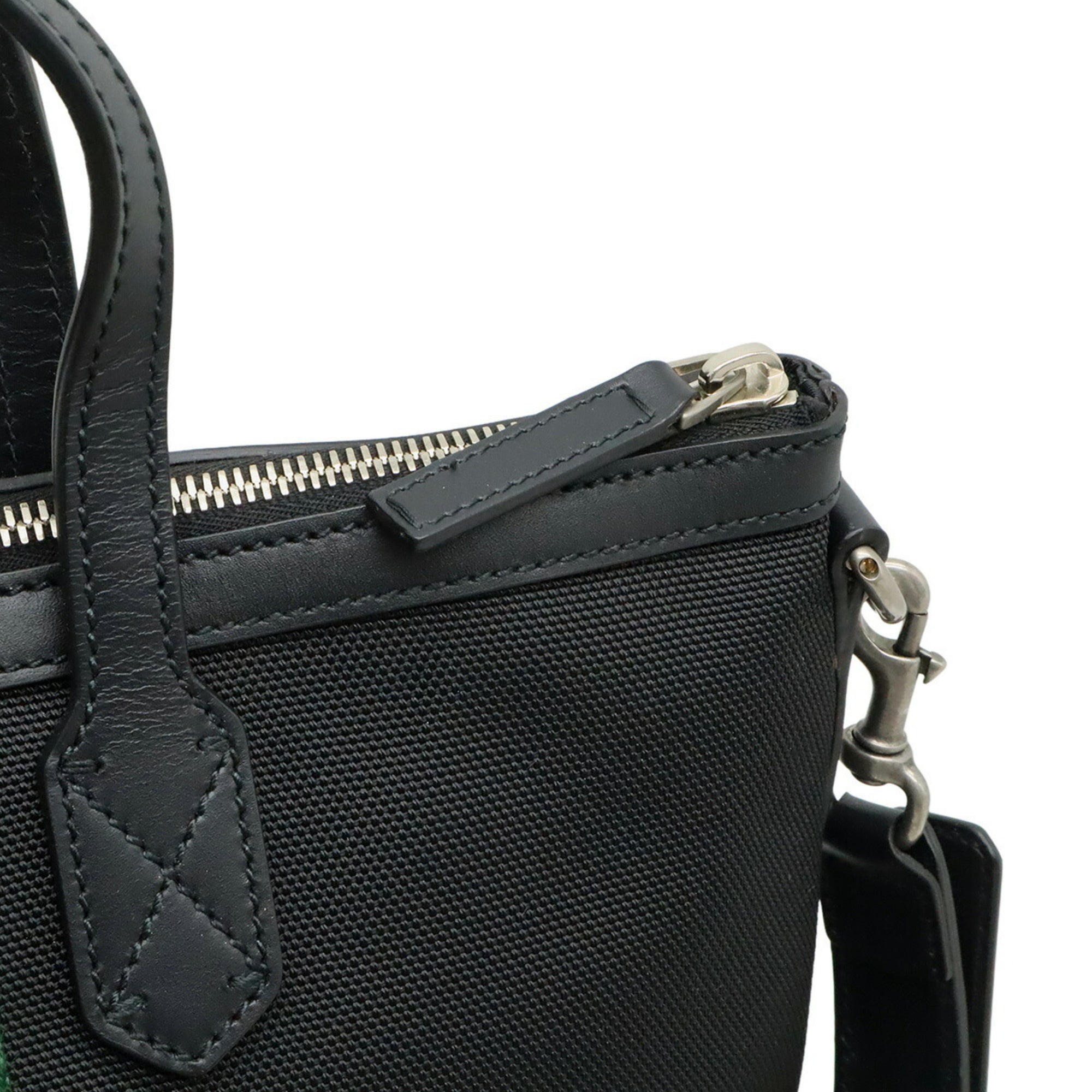 Gucci Sherry Line Black Green Red Color Nylon Canvas Leather Shoulder Bag Tote Bag (Pre-Owned)