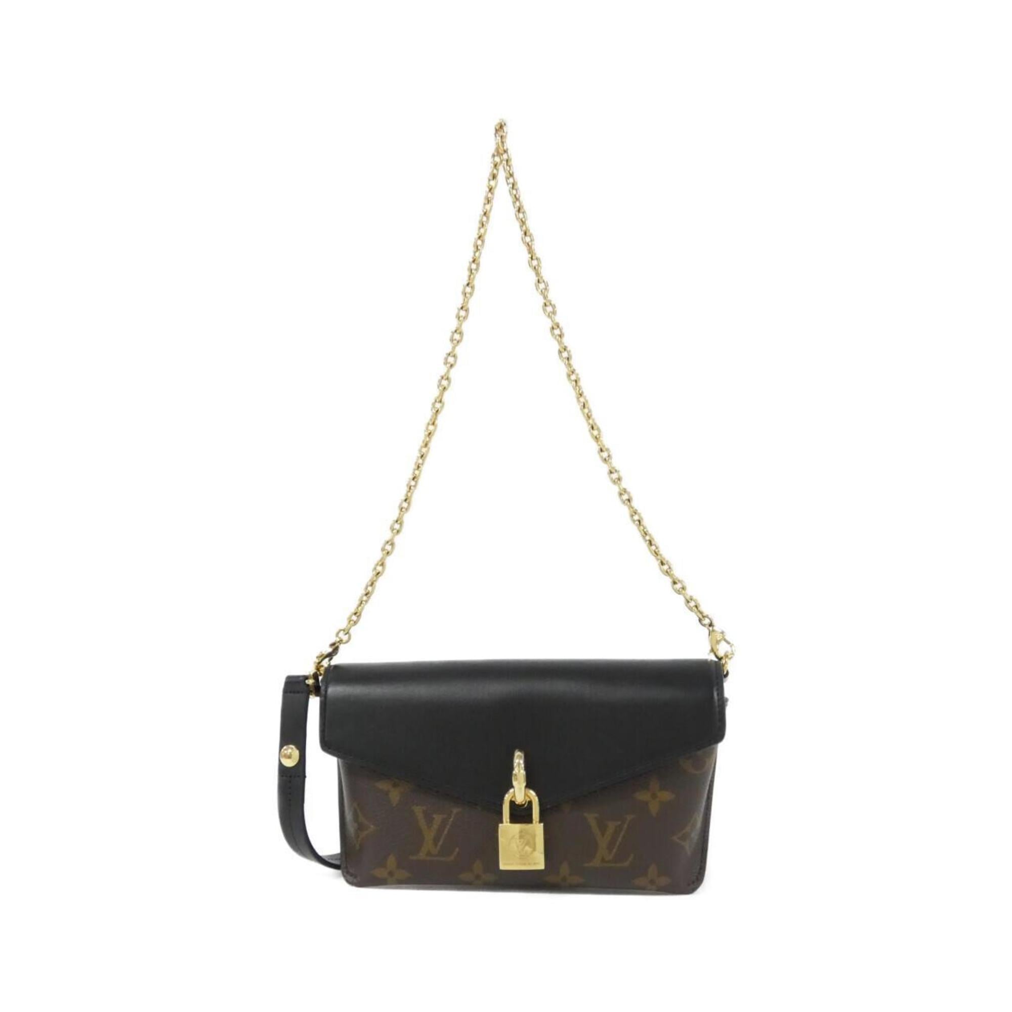 Louis Vuitton Black Brown Coated Canvas Leather Shoulder Bag