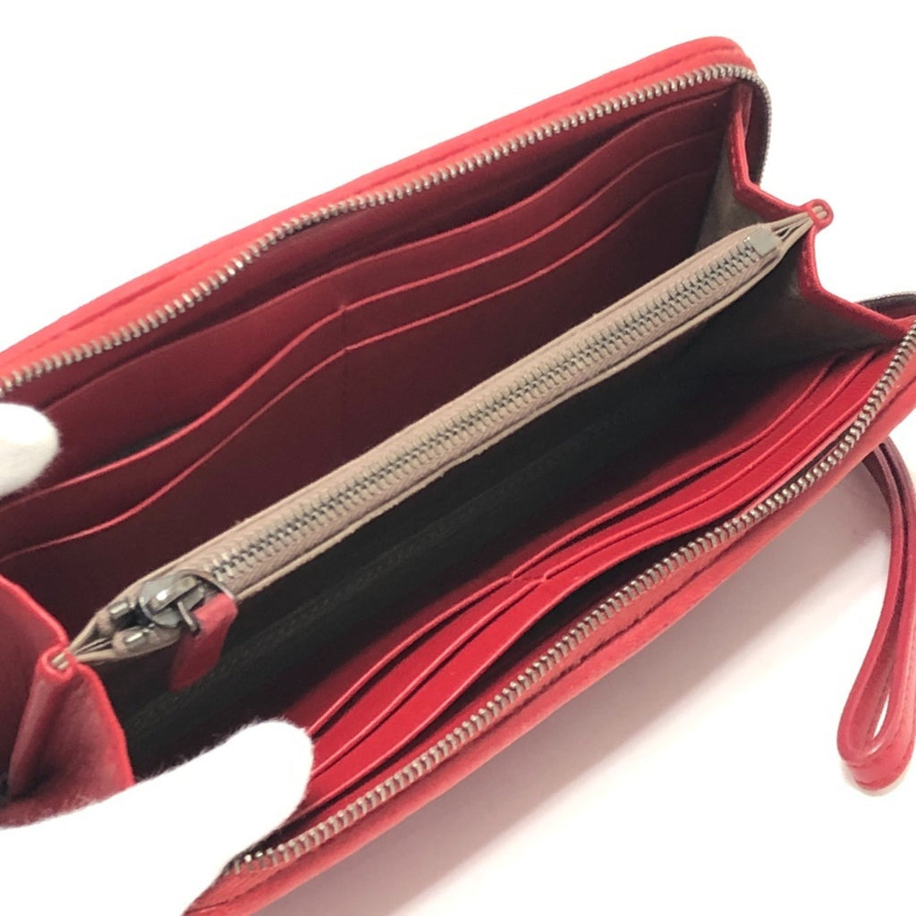 Bottega Veneta Intrecciato Red Color Leather Canvas Long Wallet (Bi-Fold)