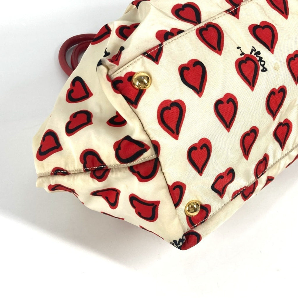 Prada Red Color White Leather Nylon Handbag Tote Bag