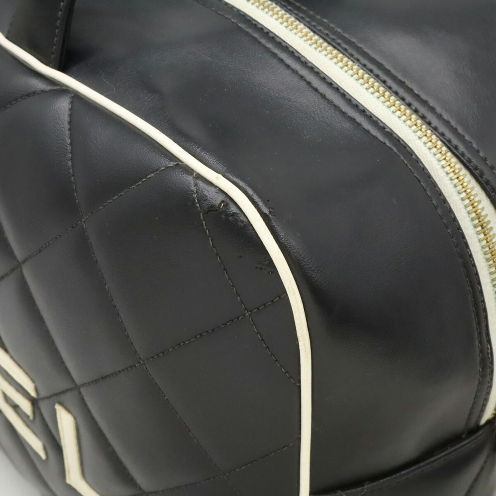 Chanel Black White Leather Boston Bag