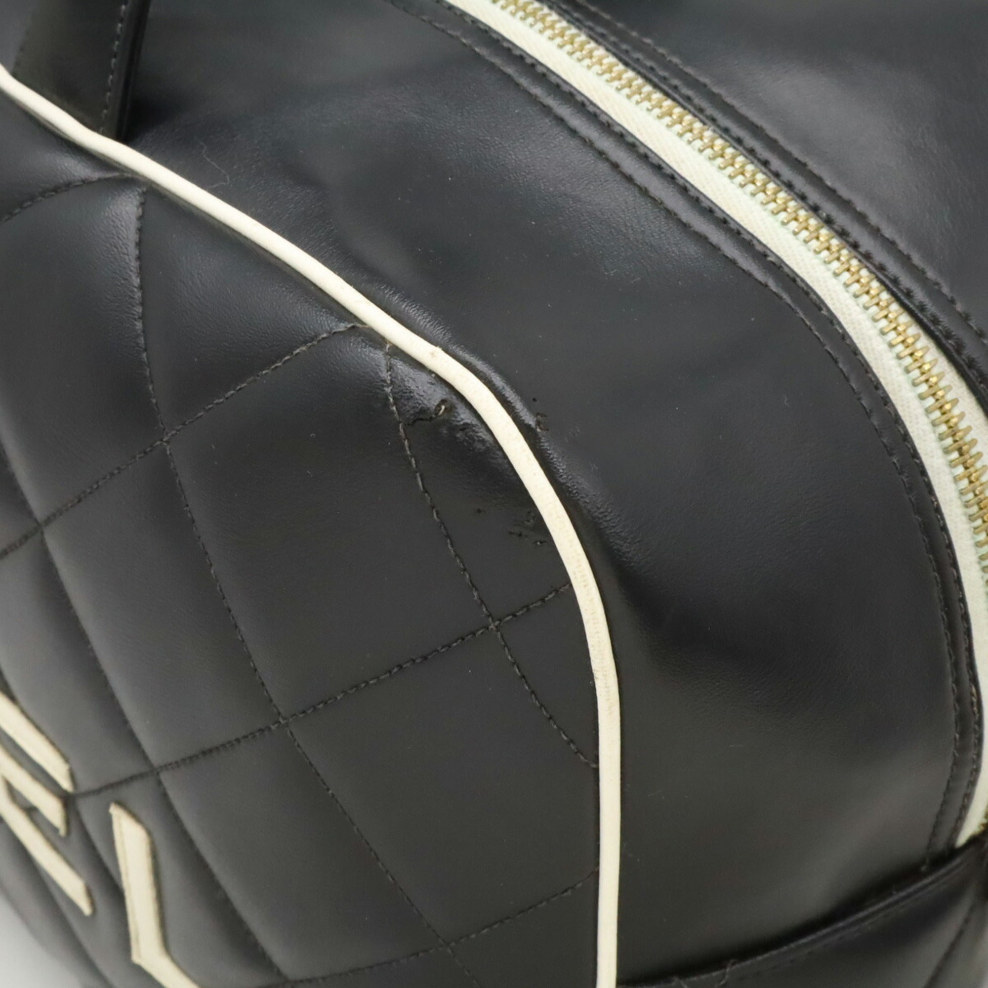 Chanel Black White Leather Boston Bag