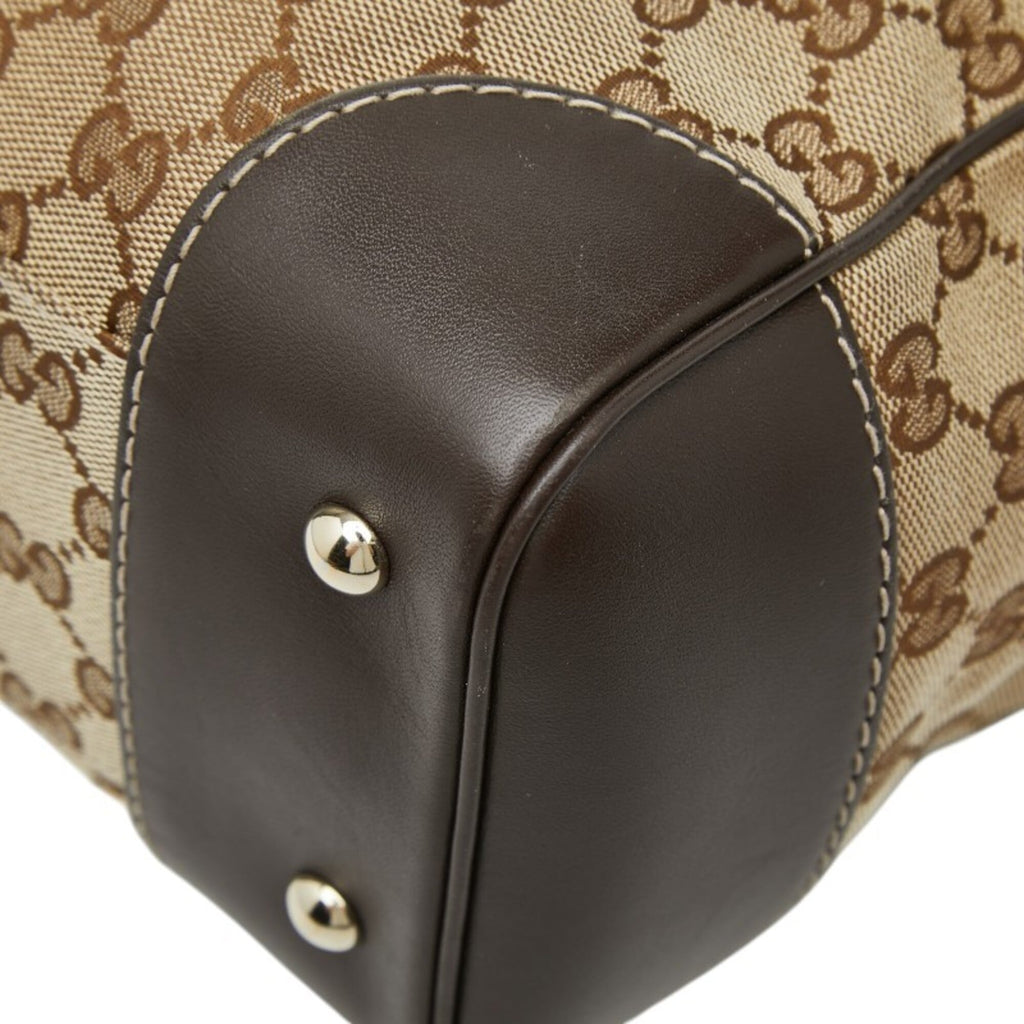 Gucci Gg Canvas Beige Brown Gg Canvas Leather Handbag Tote Bag (Pre-Owned)