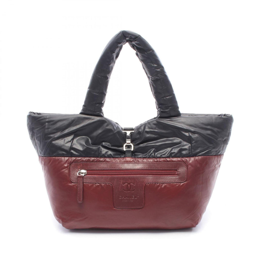 Chanel Black Bordeaux Nylon Leather Handbag Tote Bag