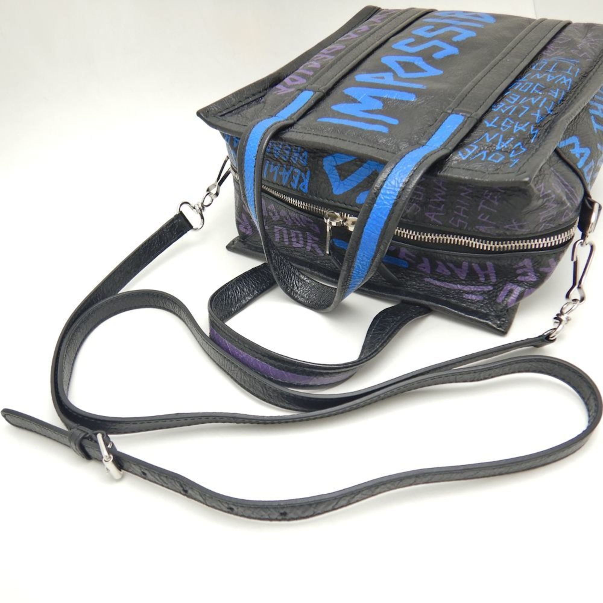 Balenciaga Black Blue Leather Hand