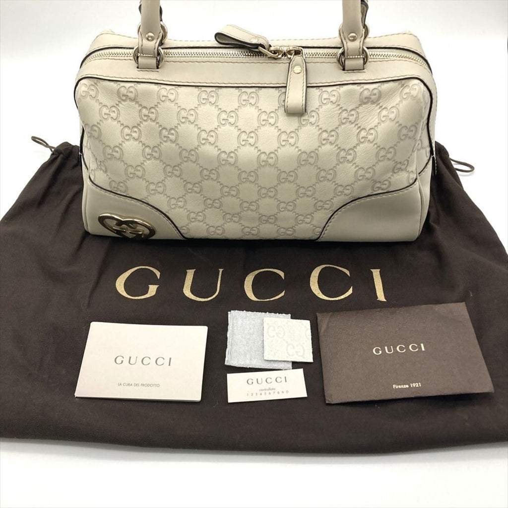 Gucci Beige Gg Leather Boston Bag Handbag (Pre-Owned)