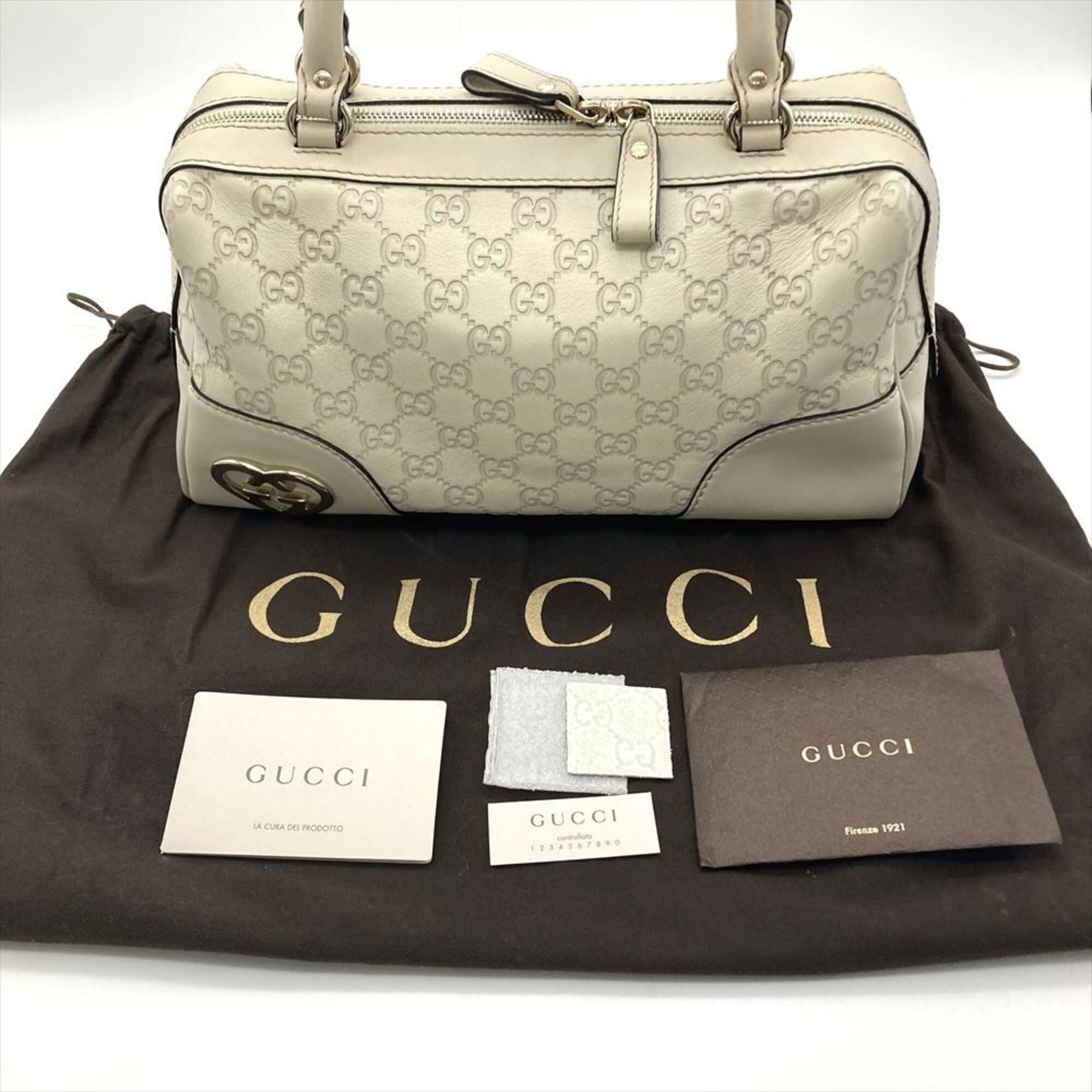 Gucci Beige Gg Leather Boston Bag Handbag (Pre-Owned)