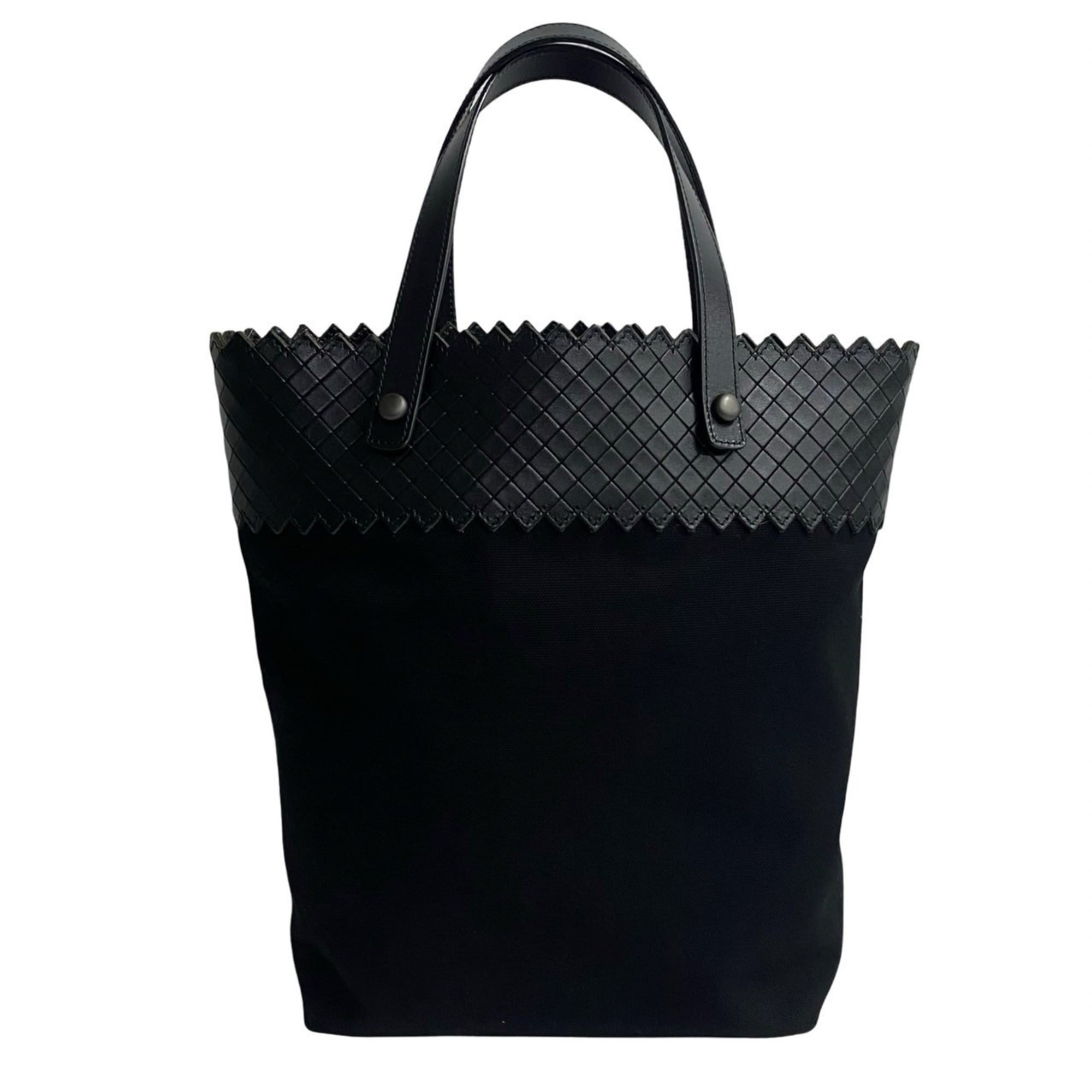 Bottega Veneta Black Leather Canvas Handbag Tote Bag