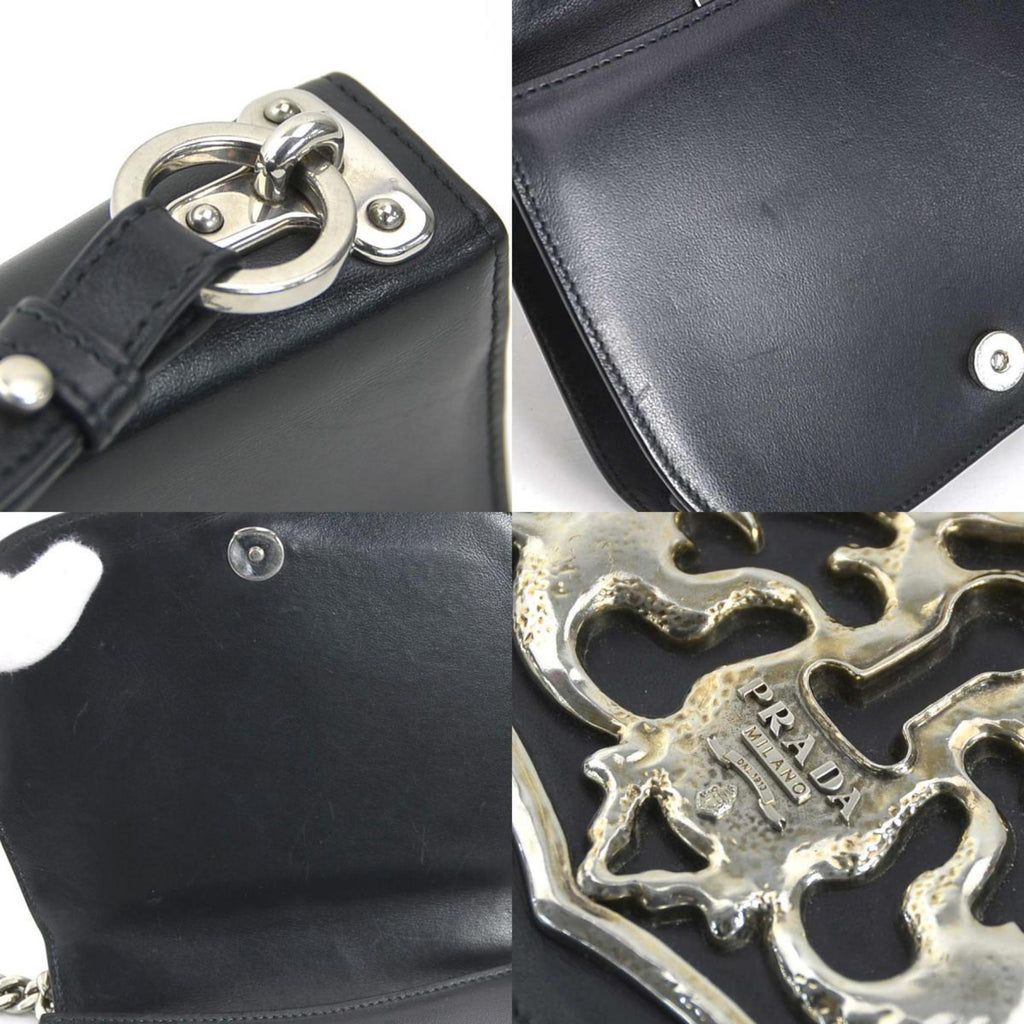 Prada Black Leather Metal Shoulder Bag