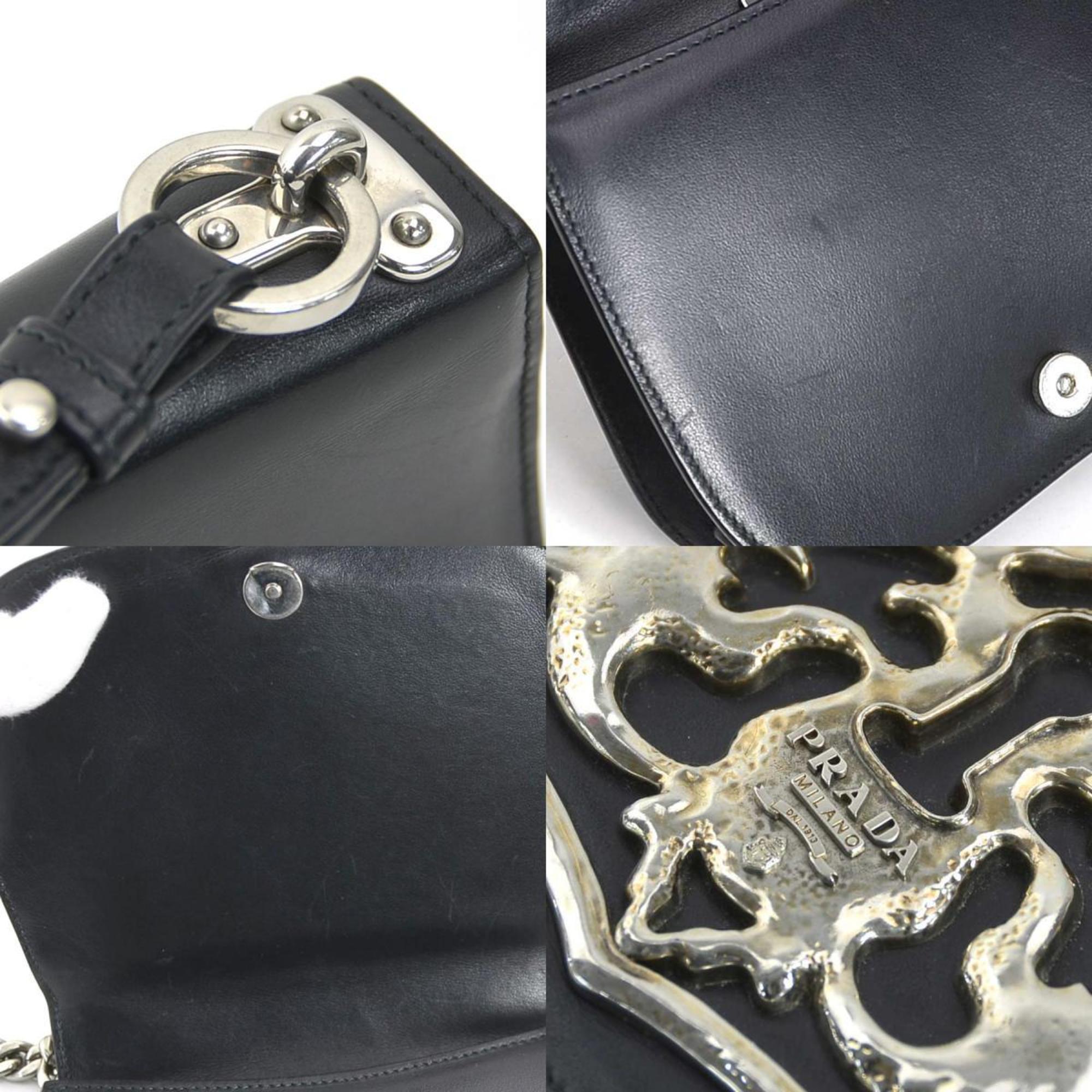 Prada Black Leather Metal Shoulder Bag