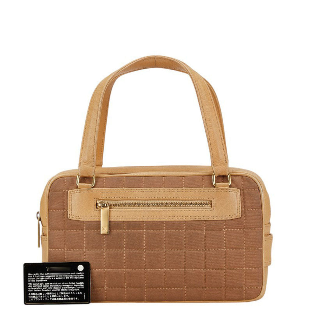 Chanel Beige Brown Canvas Leather Handbag