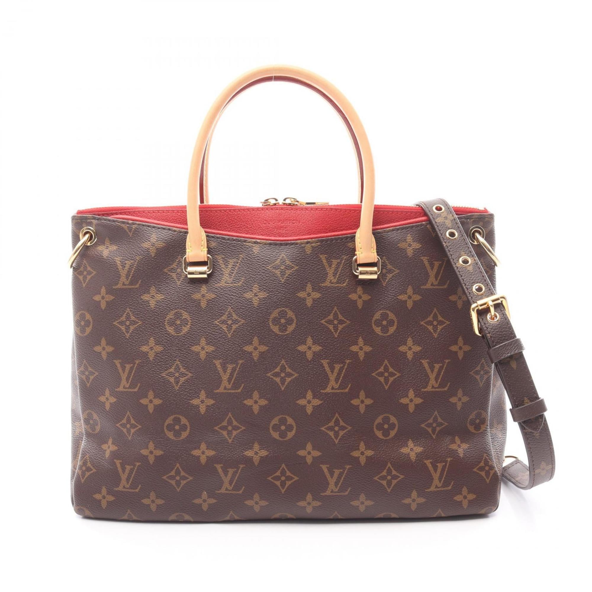 Louis Vuitton Brown Cerise Red Color Coated Canvas Leather Handbag