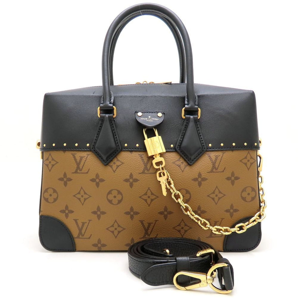 Louis Vuitton Black Brown Canvas Leather Handbag