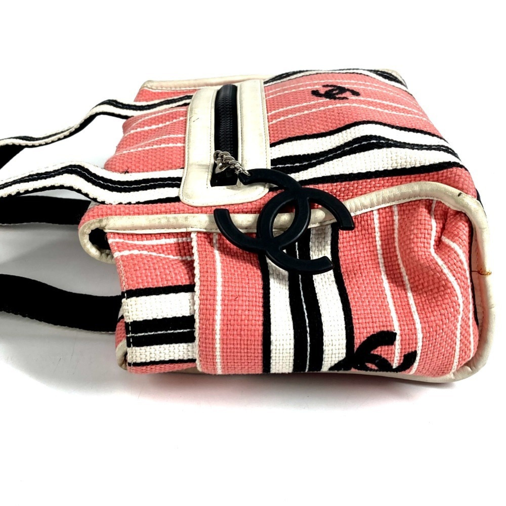 Chanel Black Pink White Canvas Leather Shoulder Bag Tote Bag