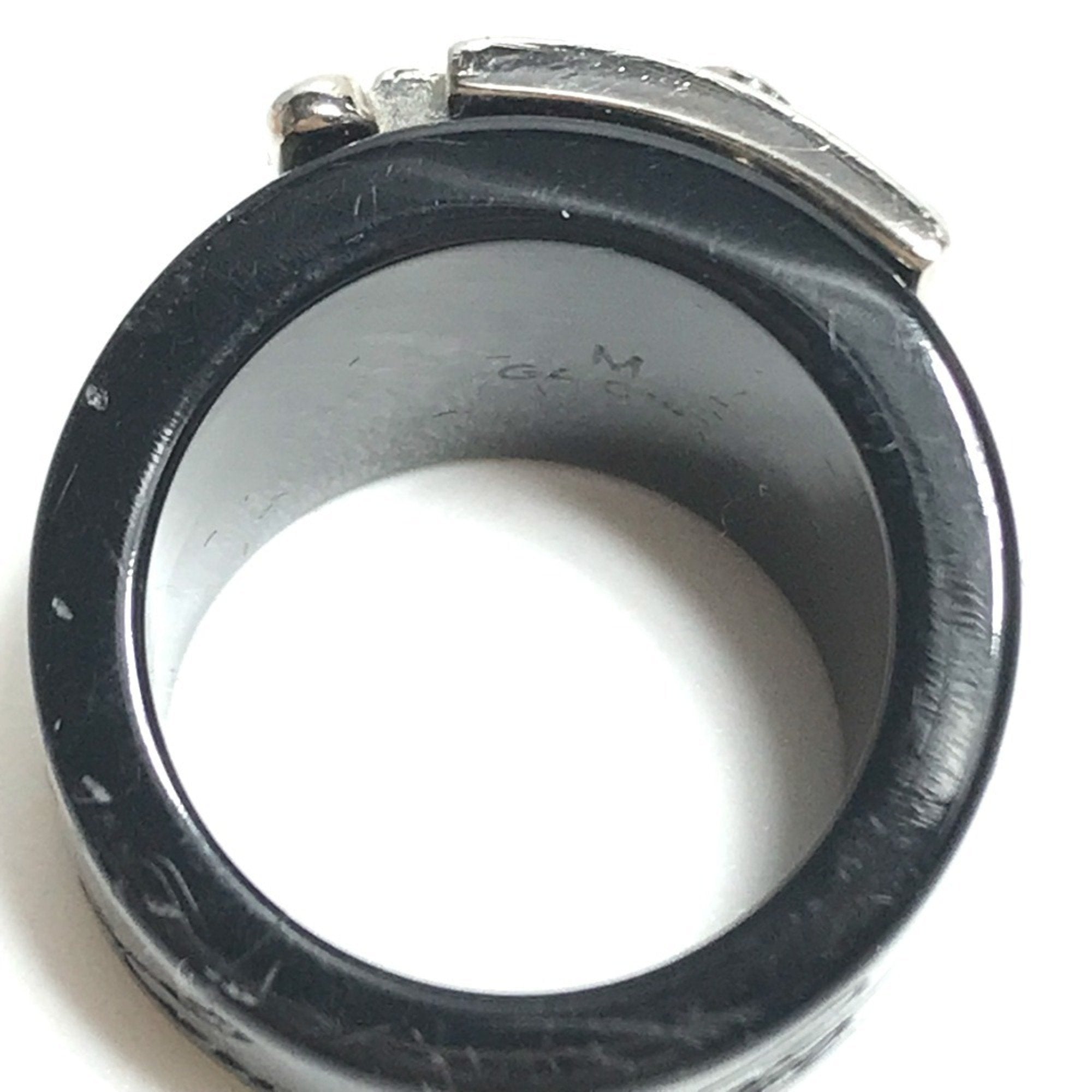 Louis Vuitton Silver Black Plastic Band Ring