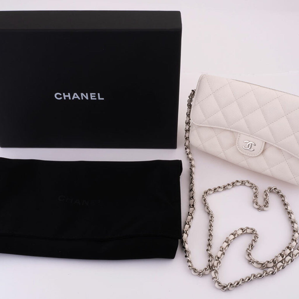 Chanel Matelasse White Caviar Leather Shoulder Bag