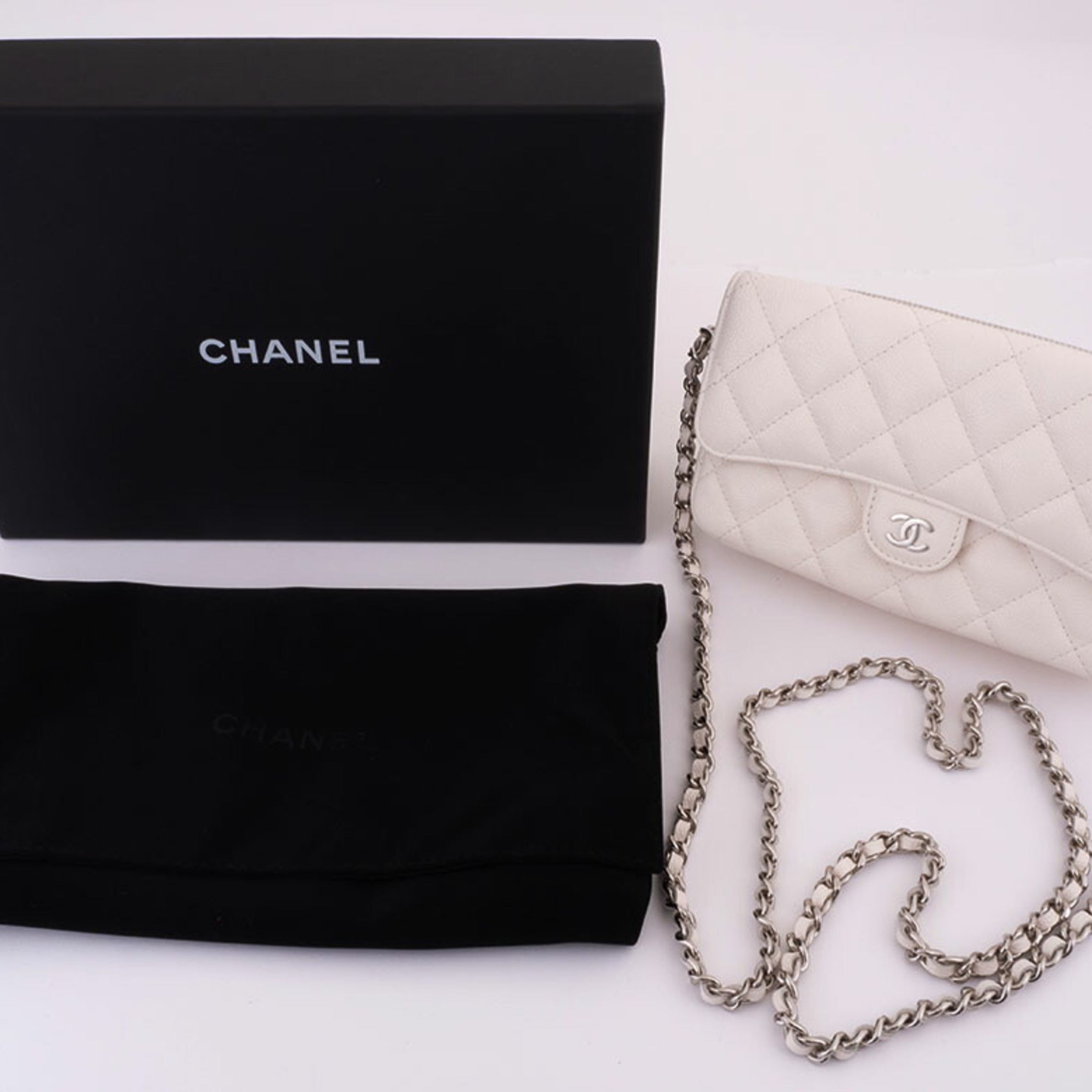 Chanel Matelasse White Caviar Leather Shoulder Bag