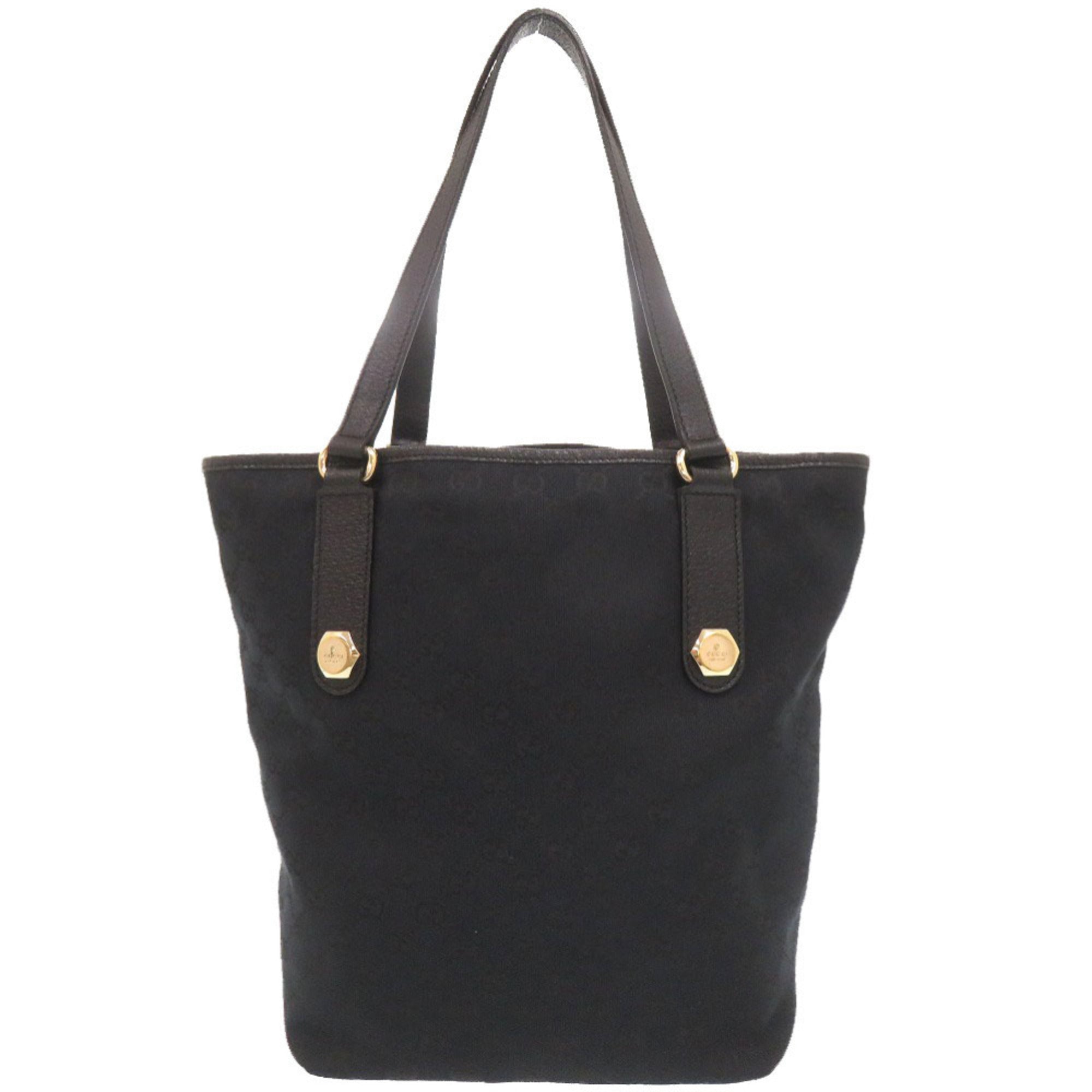 Gucci Black Gg Canvas Leather Tote Bag (Pre-Owned)