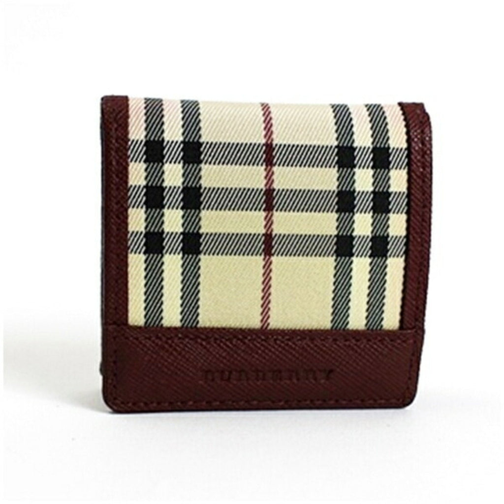 Burberry Beige Black Wine Canvas Leather Coin Purse/Coin Case