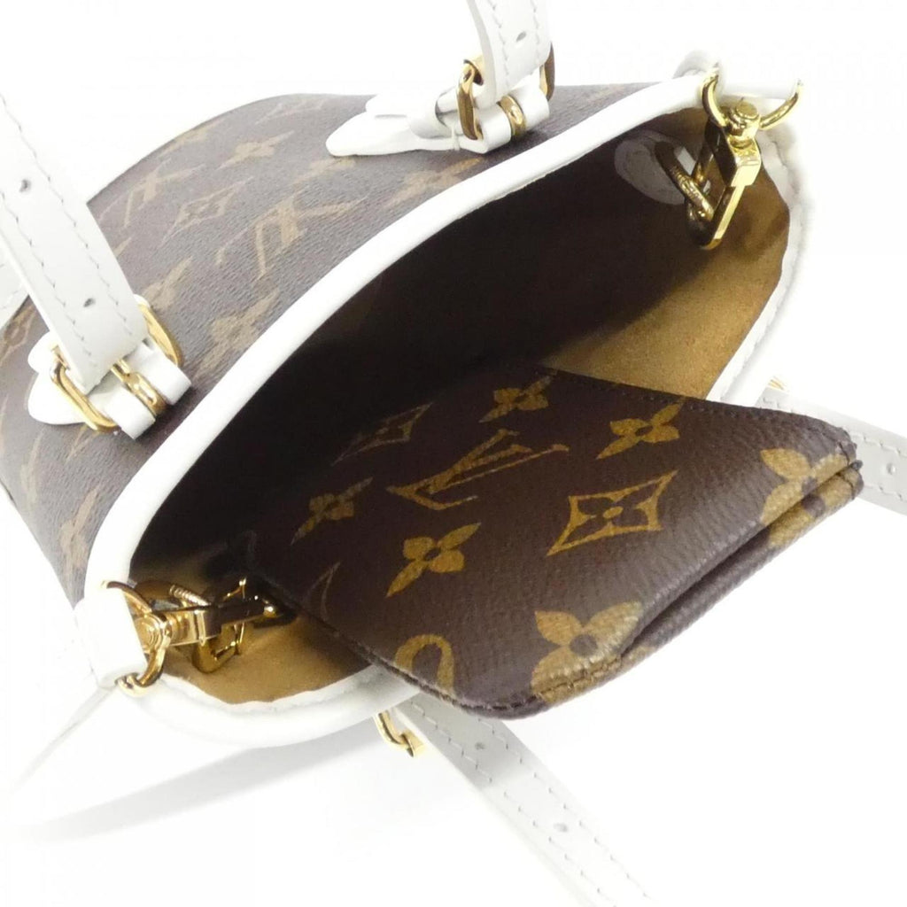 Louis Vuitton Blanc Marron Coated Canvas Leather Handbag Pouch