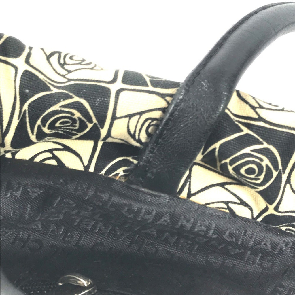 Chanel Camellia Black White Canvas Shoulder Bag Tote Bag