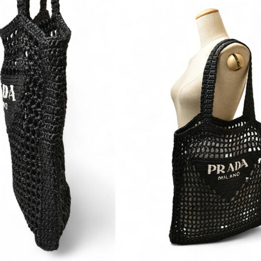 Prada Black Straw Tote Bag