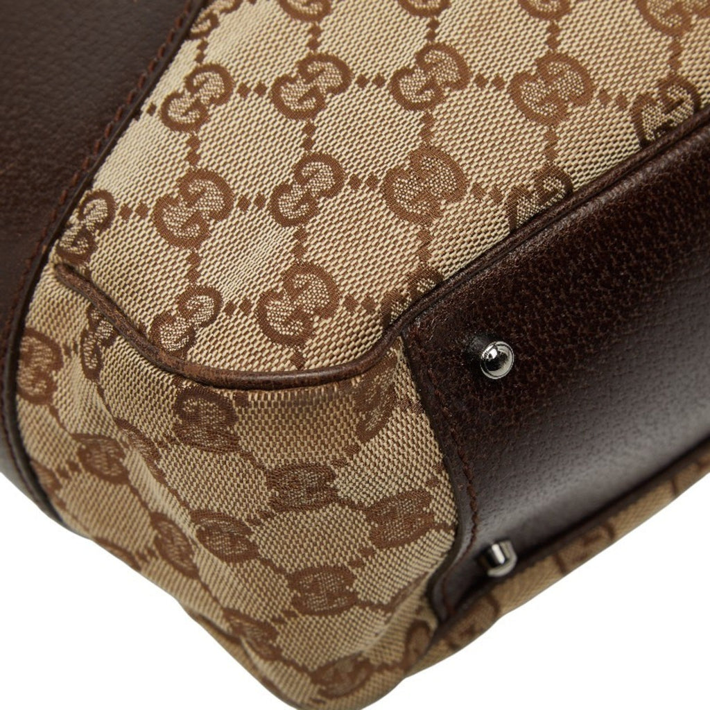Gucci Beige Brown Canvas Leather Handbag Tote Bag (Pre-Owned)